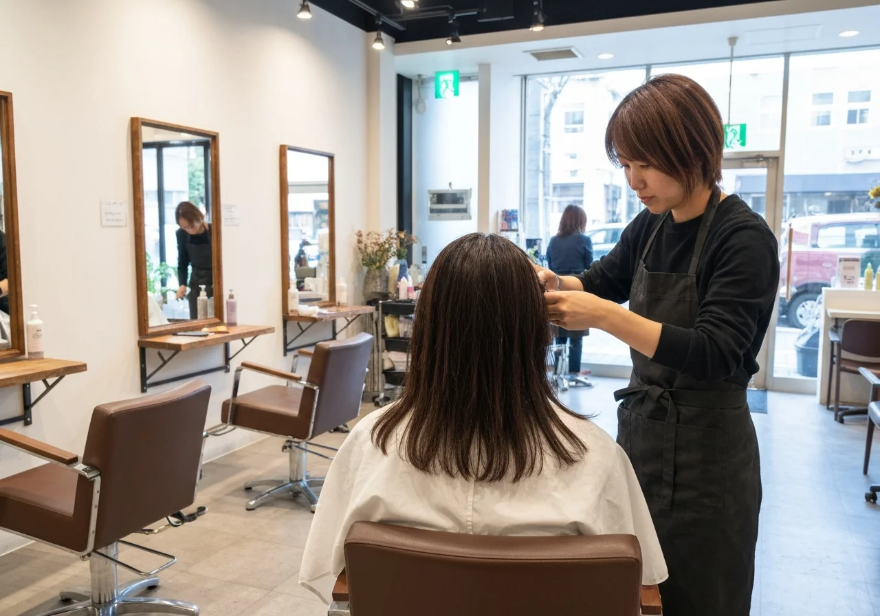 色が抜けて毛先が乾いて見える施術前のセミロングヘアの後ろ姿